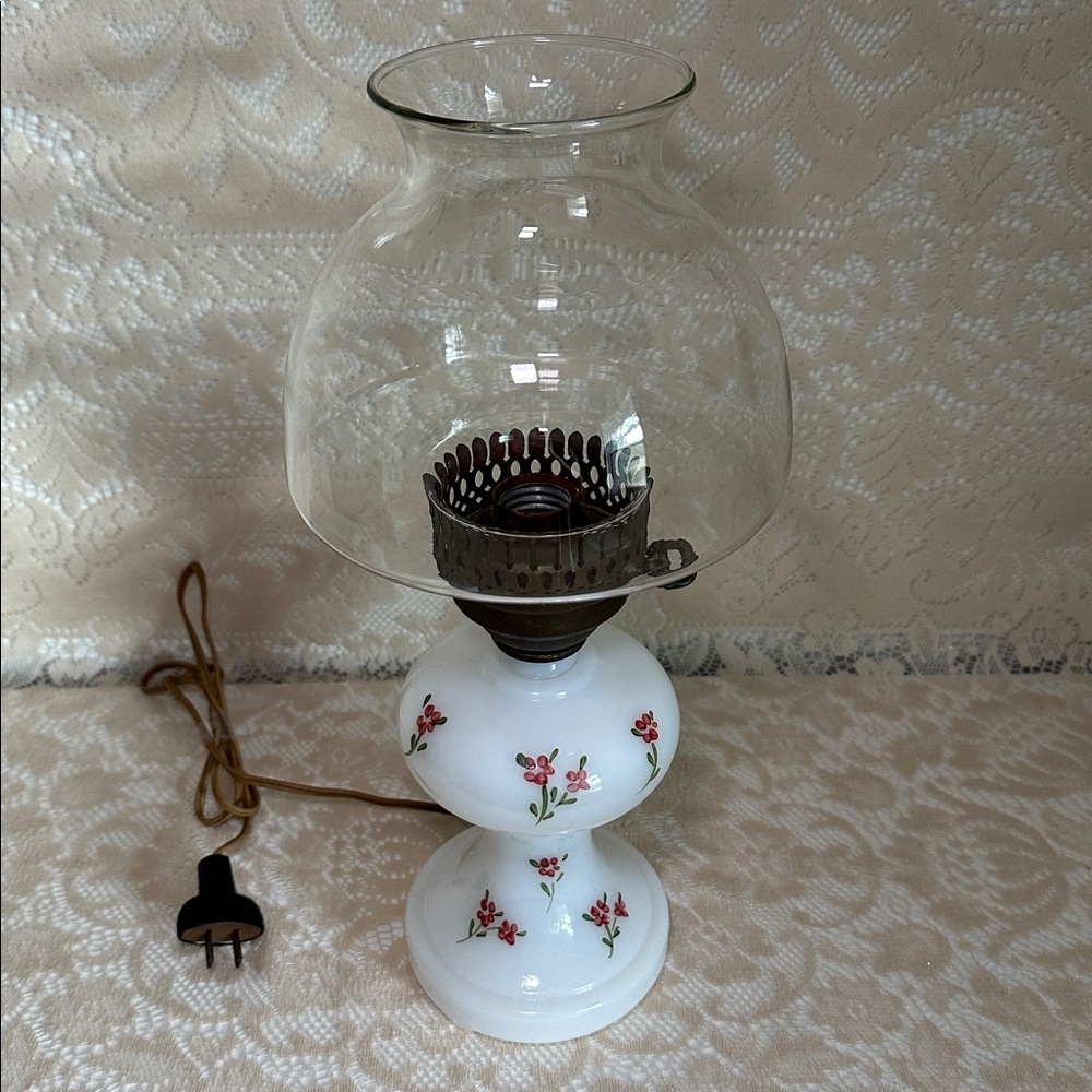 Vintage Milk Glass Electric Hurricane Lamp